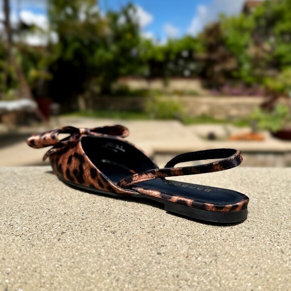 New Leopard Oversized Bow Pointed Toe Slingback Ballet Flat Mules Ballerina Shoe - Picture 5 of 6